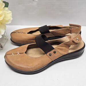 Soft Women Walk Slingback Leather Brown Shoes Sandals Adjustable Back Strap 8.5N